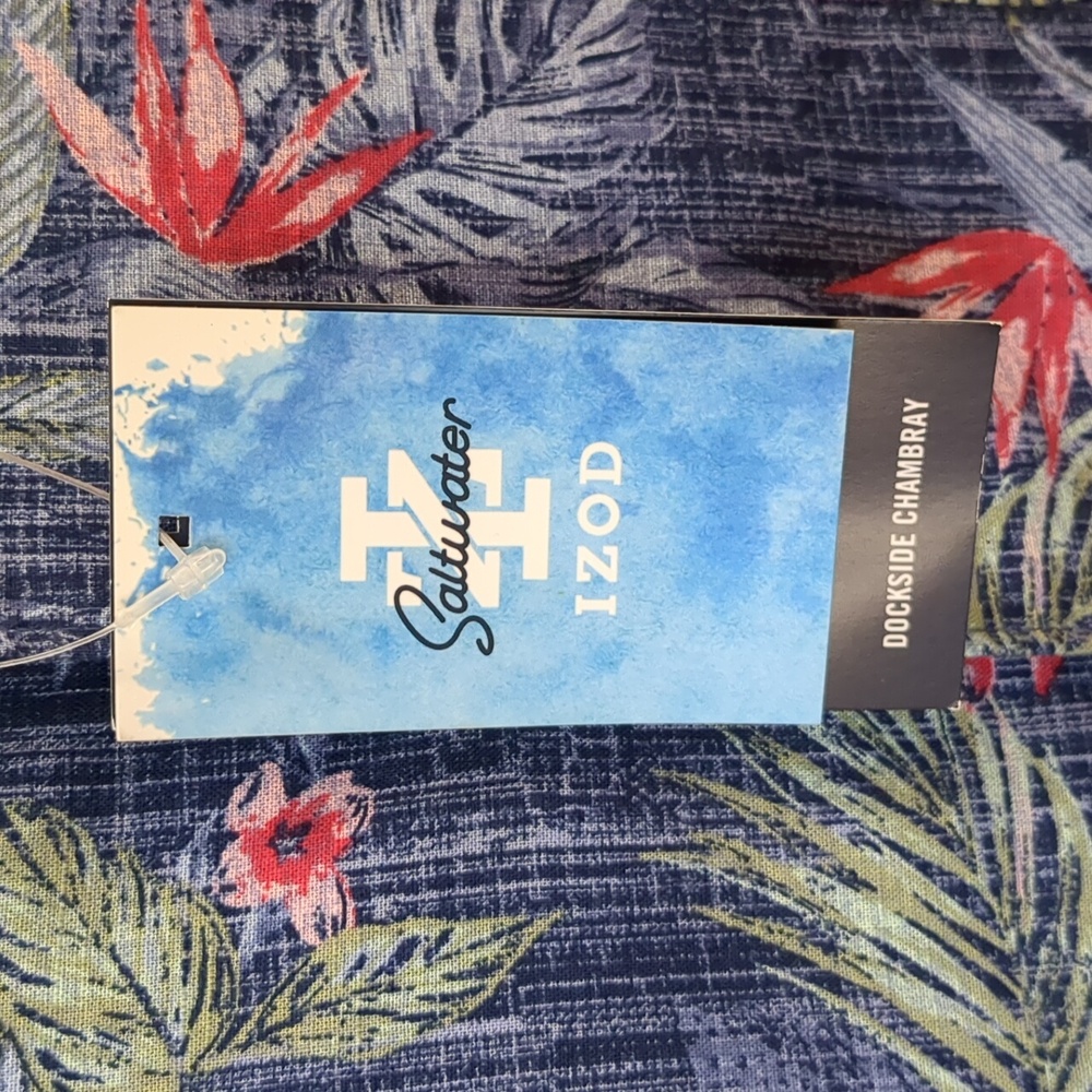 NWT IZOD SALTWATER Men's XL Blue Tropical Short Sleeve Shirt - Picture 8 of 11